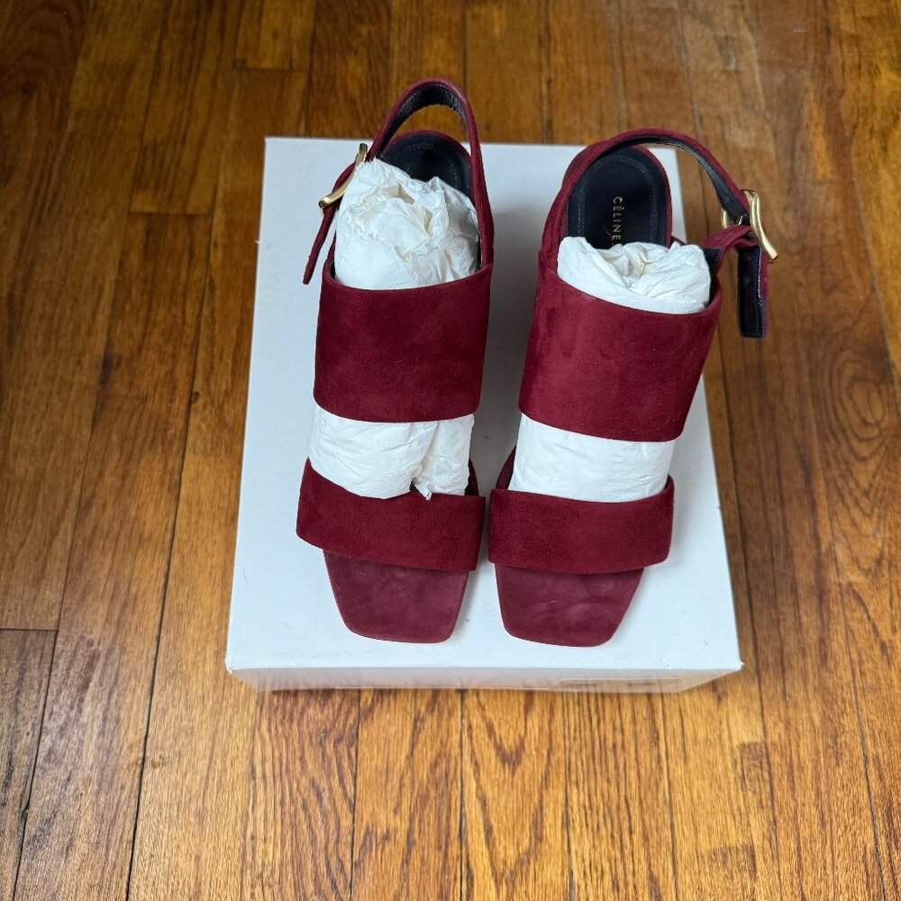 Celine Pheobe Burgundy Suede Leather Sandals Block Heel Size 37